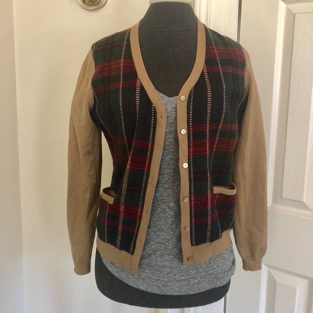EUC Brooks Brothers Plaid Merino Pocket Cardigan